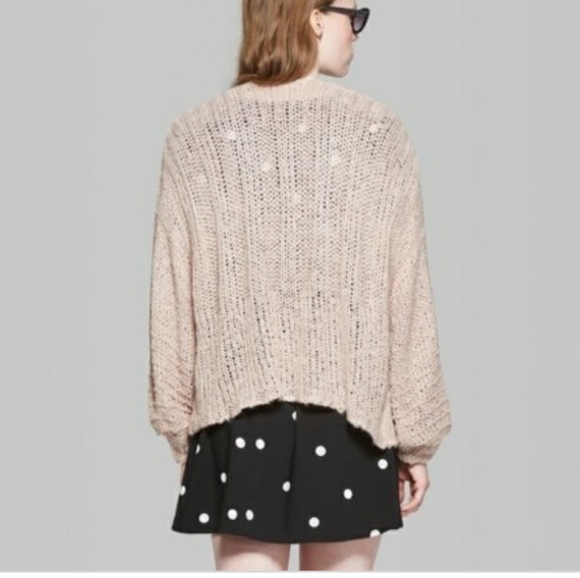 Crop Open Weave Billow Poet Sleeve Cardigan - Picture 6 of 6